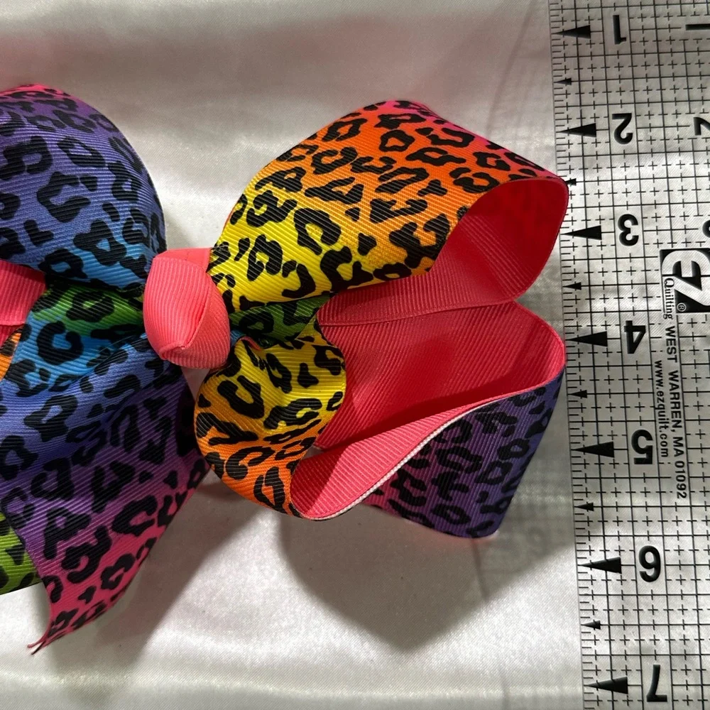 Rainbow Leopard Print Hair Bow with Pink Accent- bundle 2+ and save on shipping